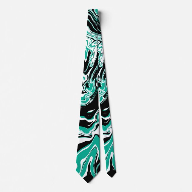 Cravate Marbre turquoise, noir et blanc comme (Devant)