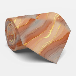 Cravate Marbre Veine d'Or Terracotta - Luxe Chaud (5)     