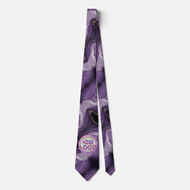 Cravate Marbre violet Faux Gold Accents Logo personnalisé (Devant)