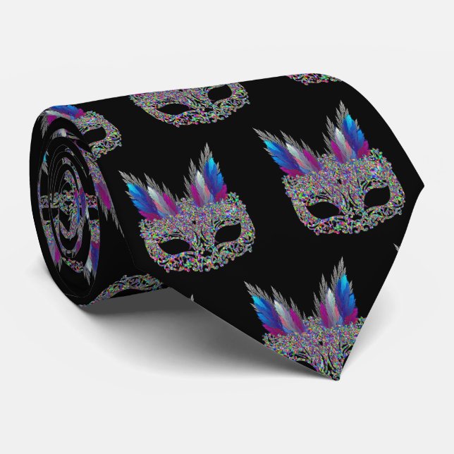 Cravate Mardi Gras Carnaval Masque de plumes CouTie 2 (Roulé)