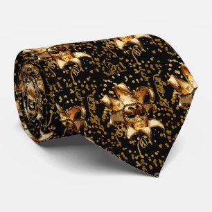 Cravate Mardi Gras Carnaval Masque Or Avec Confetti Noir