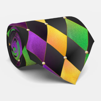 Cravate Mardi Gras Harlequin Diamant Violet Vert Or