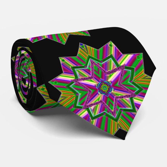 Cravate Mardi Gras Joyaux Tons Sur Noir CouTie (Roulé)
