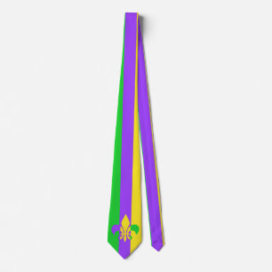 Cravate Mardi gras vert Yellow Purple Fleur-de-lis