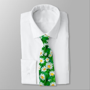 Cravate Marguerites à l'aquarelle dans un champ vert