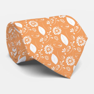 Cravate Mariage Abstrait aux Feuilles Orange et Fleurs