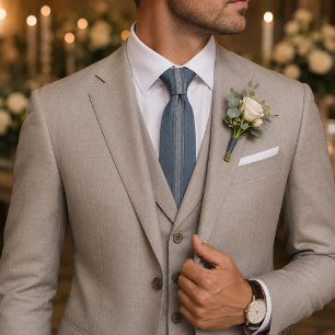 Cravate Mariage & Affaires Bleu Poussiéreux Classique Text