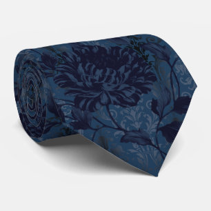 Cravate Mariage Aristocrate en Damassé Floral Bleu Marine