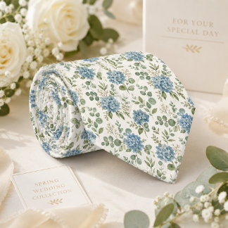 Cravate Mariage aux Hortensias Bleu Poussiéreux et Eucalyp