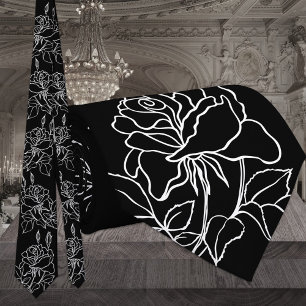 Cravate Mariage aux Roses de Jardin Modernes Noir & Blanc
