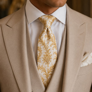 Cravate Mariage baroque blanc et or de luxe