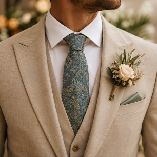 Cravate Mariage baroque bleu poussiéreux et vert sauge