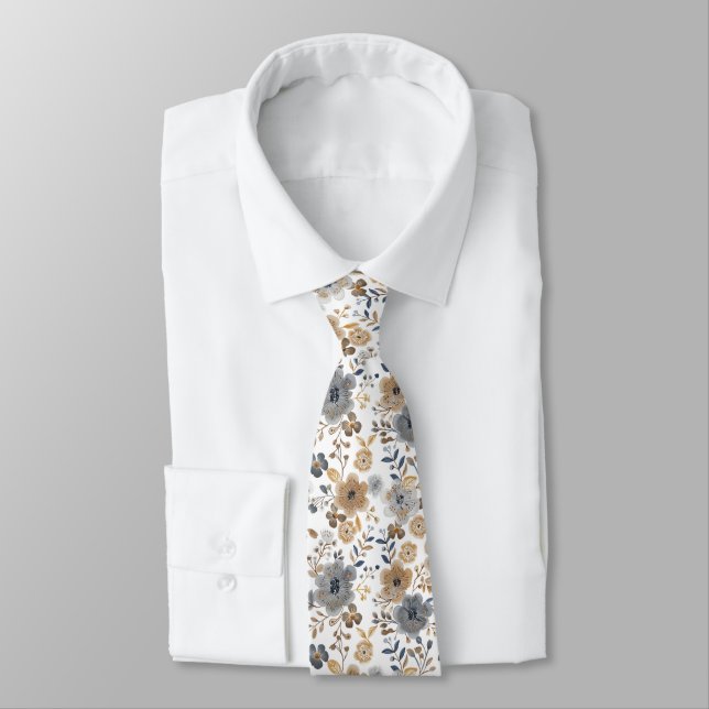 Cravate Mariage Bohème Fleur Gris Brun Groom de Couleur Ne (Attaché)
