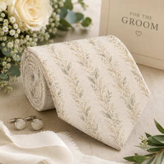 Cravate Mariage Botanique Beige Neutre