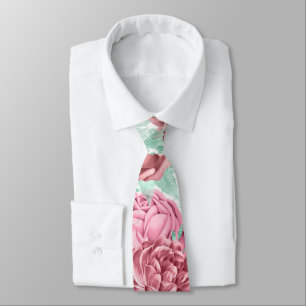 Cravate Mariage d'aquarelle rose et menthe