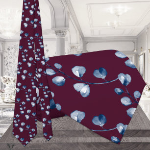 Cravate Mariage de la marine Blue Eucalyptus Bourgogne Cra