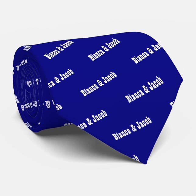 Cravate mariage de noms bleus de la marine (Roulé)