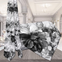 Cravate Mariage de pivoines en cascade noir et bla