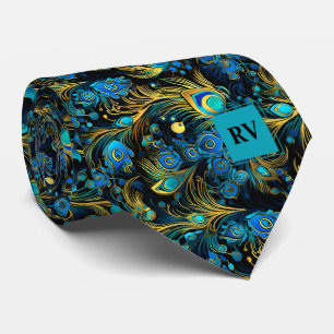 Cravate Mariage de plumes Peacock Turquoise or