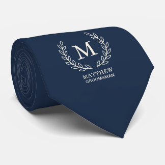Cravate Mariage élégant bleu marine avec monogramme pour g