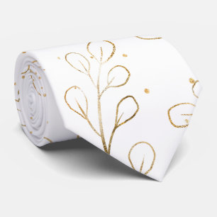 Cravate Mariage Eucalyptus Blanc Pur & Contour Doré