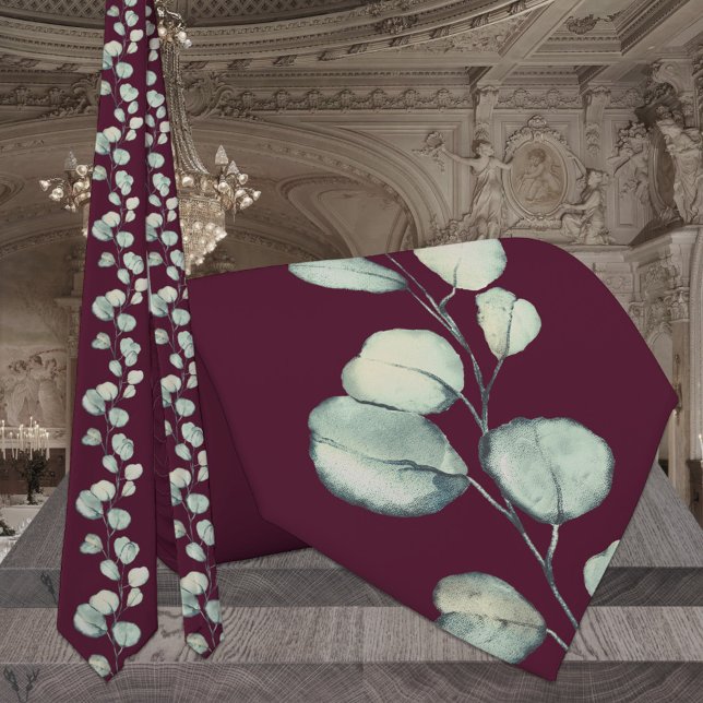 Cravate Mariage Eucalyptus de la framboise rouge Bourgogne (Créateur téléchargé)