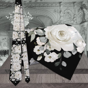 Cravate Mariage Eucalyptus noir et blanc