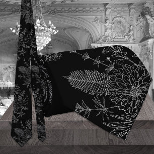 Cravate Mariage Fleurs de Jardin Modernes Noir & Blanc