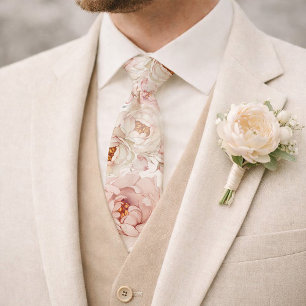 Cravate Mariage Floral Aquarelle Pivoine Rose