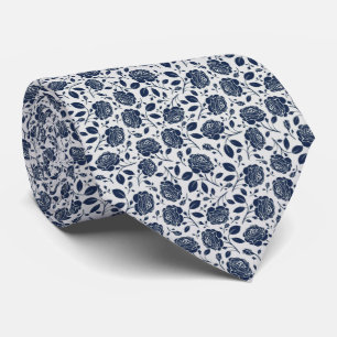 Cravate Mariage floral bleu marine gris clair, professionn