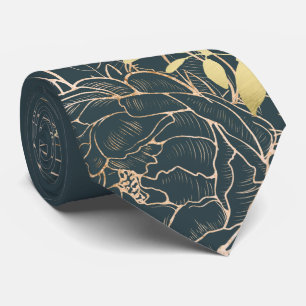 Cravate Mariage Floral Moderne Teinte de Teck Faux Or et P