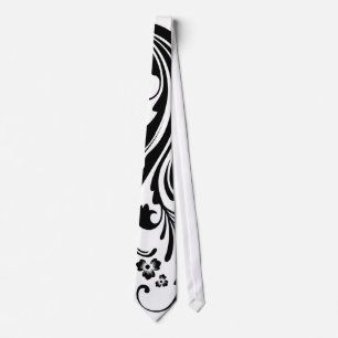 Cravate Mariage floral noir et blanc