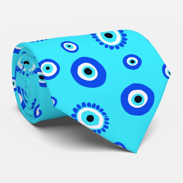Cravate Mariage grec Aqua Blue Eye Talisman (Roulé)