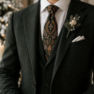 Cravate Mariage hivernal baroque de luxe Émeraude