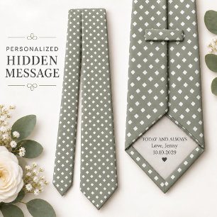 Cravate Mariage Message de Marié Diamant Vert Sauge