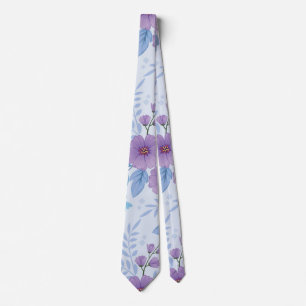 Cravate Mariage moderne à motifs floraux pourpre et bleu