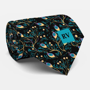 Cravate Mariage moderne violet Turquoise Peacock Plumes