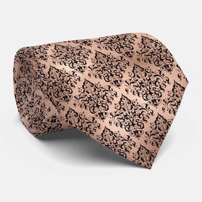 Cravate Mariage motif d'or rose victorien (Roulé)