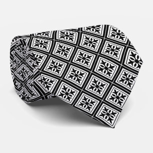 Cravate Mariage noir et blanc géométrique diamant