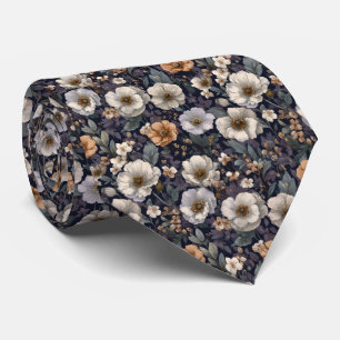 Cravate Mariage personnalisé avec fleurs d'anémone Navy et