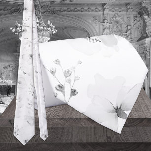 Cravate Mariage Pivoine de Jardin Blanc sur Blanc