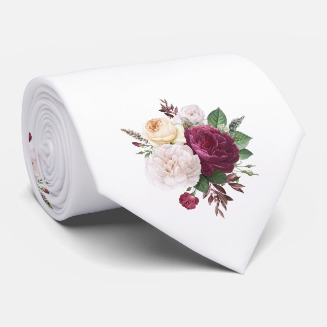 Cravate Mariage Rose Blanc Et Bourgogne (Roulé)