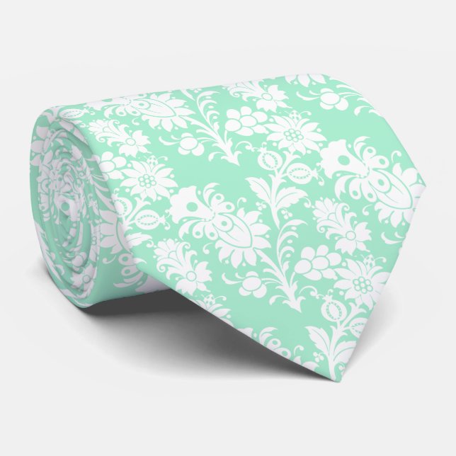 Cravate Mariage tendance Neo Mint Floral Pattern (Roulé)