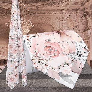 Cravate Mariage vert argenté blanc pâle rose