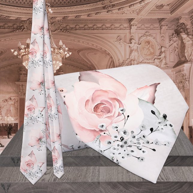 Cravate Mariage vert gris argent rose pâle Rose rose pâle (Créateur téléchargé)