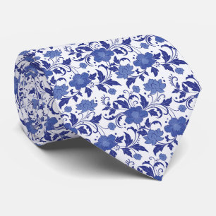 Cravate Mariage Vintage Floral Bleu Toile Aquarelle