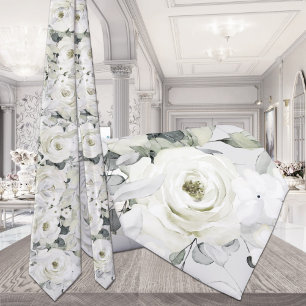 Cravate Mariage White Peony Silver Eucalyptus