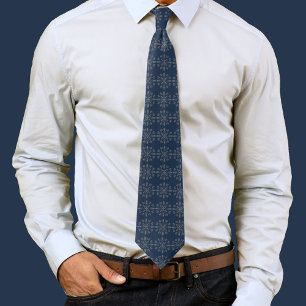 Cravate Marine Bleu classique Silver Snowflakes Élégant Pe
