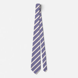 Cravate Marine bleu et beige cinq bandes motif