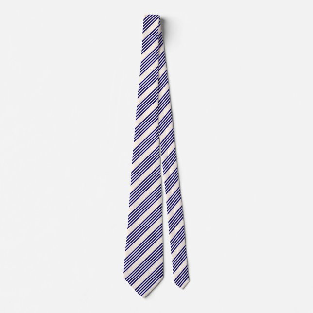 Cravate Marine bleu et beige cinq bandes motif (Devant)